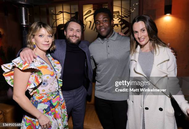 Mary Elizabeth Ellis, Charlie Day, Sam Richardson, and Nicole Boyd attend the Los Angeles premiere of Amazon Prime's "I Want You Back" after party at...