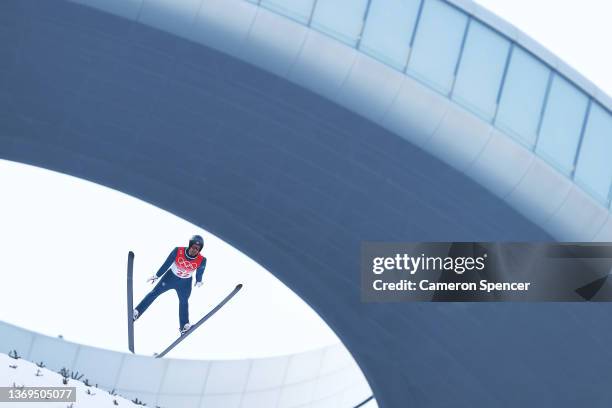 Taylor Fletcher of Team USA competes during Individual Gundersen Normal Hill/10km Ski Jumping Competition Round at The National Cross-Country Skiing...