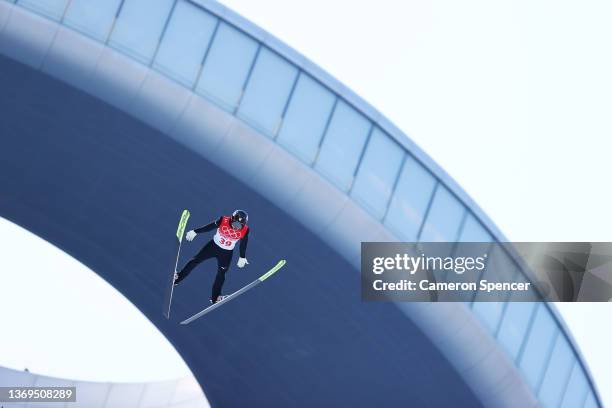 Ryota Yamamota of Team Japan competes during Individual Gundersen Normal Hill/10km Ski Jumping Competition Round at The National Cross-Country Skiing...