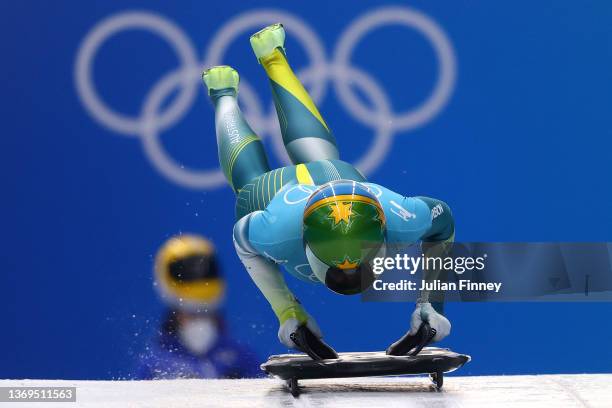 Jaclyn Narracott of Team Australia slides during Women's Skeleton training on day five of the Beijing 2022 Winter Olympic Games at National Sliding...
