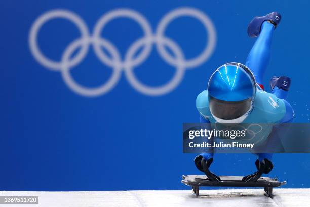 Valentina Margaglio of Team Italy slides during Women's Skeleton training on day five of the Beijing 2022 Winter Olympic Games at National Sliding...