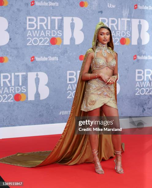 Joy Crookes attends The BRIT Awards 2022 at The O2 Arena on February 08, 2022 in London, England.