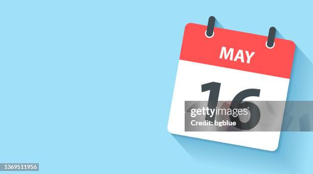 ilustraciones, imágenes clip art, dibujos animados e iconos de stock de 16 de mayo - icono de calendario diario en estilo de diseño plano - número 16