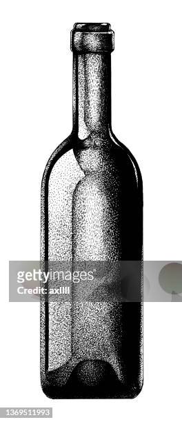 wine bottle - cross hatching stock illustrations