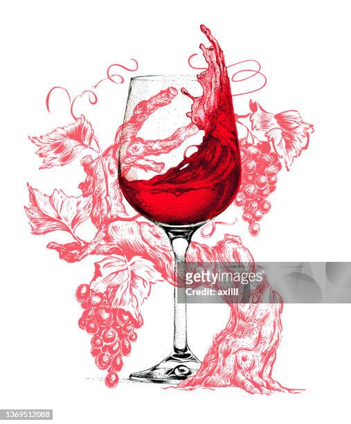 illustrations, cliparts, dessins animés et icônes de verre de vin de raisin - verre vin rouge