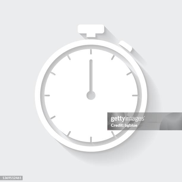 stopwatch. icon with long shadow on blank background - flat design - watch timepiece stock illustrations