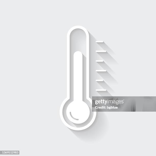 thermometer. icon with long shadow on blank background - flat design - weather thermometer stock illustrations