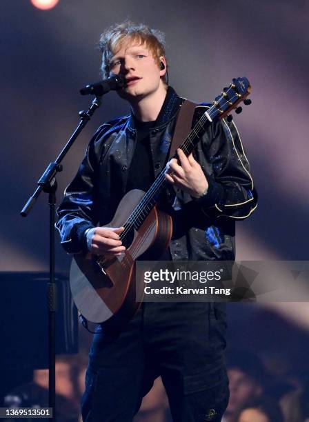 Ed Sheeran performs during The BRIT Awards 2022 at The O2 Arena on February 08, 2022 in London, England.