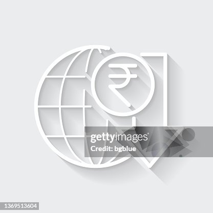 Indian rupee rate decrease. Icon with long shadow on blank background - Flat Design Indian rupee rate decrease. Icon with long shadow on blank background - Flat Design