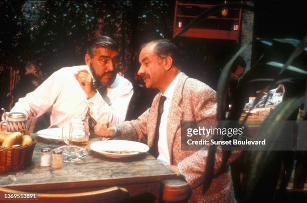 German-Swiss actor Mario Adorf and German actor Armin Mueller-Stahl on the set of the film “Lola, une femme allemande” directed by Rainer Werner...