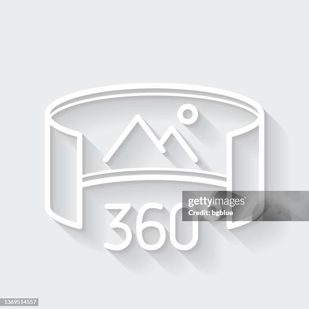360 degree view - virtual reality. icon with long shadow on blank background - flat design - wide angle perspective stock illustrations