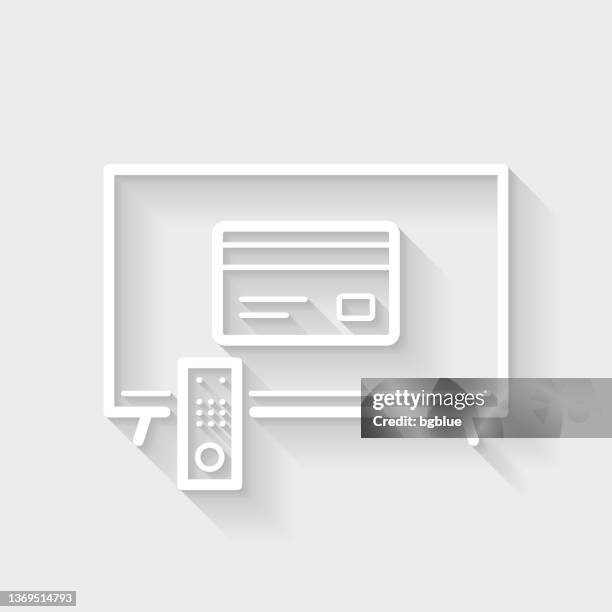 tv with credit card. icon with long shadow on blank background - flat design - remote control isolated stock illustrations