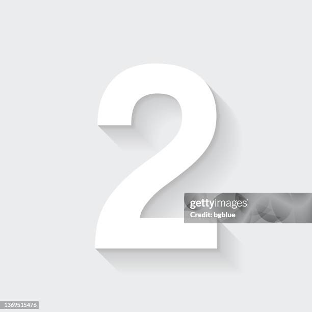 2 - number two. icon with long shadow on blank background - flat design - second stock illustrations