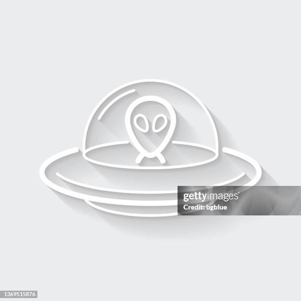 ufo - flying saucer with alien. icon with long shadow on blank background - flat design - 3d rocket stock illustrations