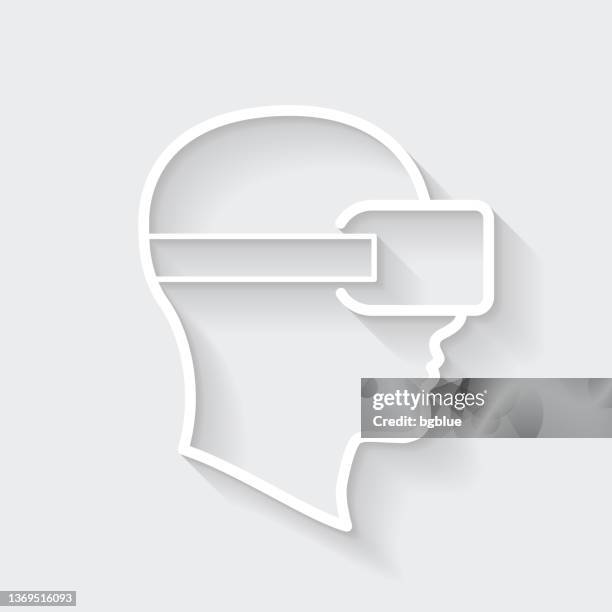 head with vr virtual reality headset. icon with long shadow on blank background - flat design - augmented reality goggles stock illustrations