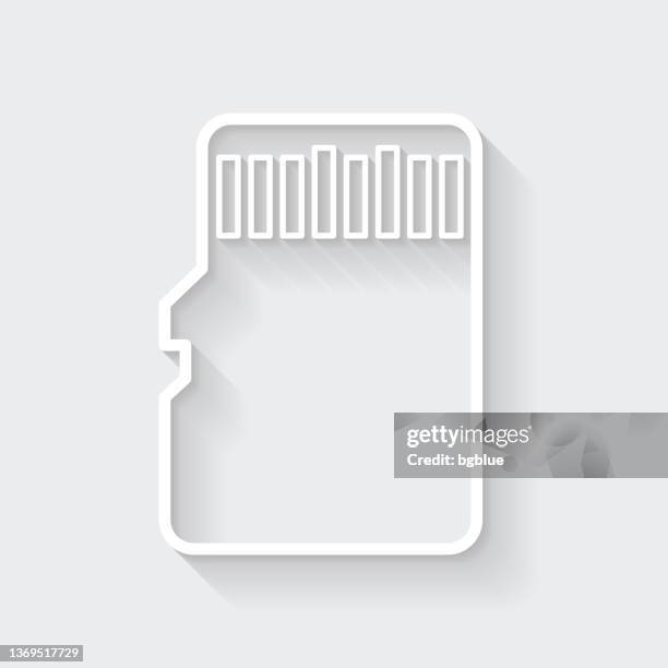 memory card - micros sd. icon with long shadow on blank background - flat design - computer chip close up stock illustrations