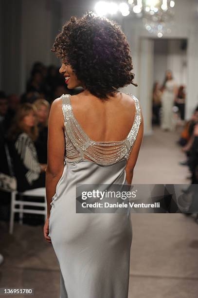 Solange Knowles walks the runway of the 'Alberta Ferretti Special Event' during the Milan Fashion Week Autumn/Winter 2012 on January 13, 2012 in...