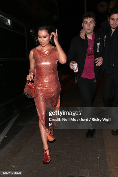 Raye and Sam Fender seen at his BRIT Awards 2022 After Party at Four Quarters in Peckham on February 08, 2022 in London, England.