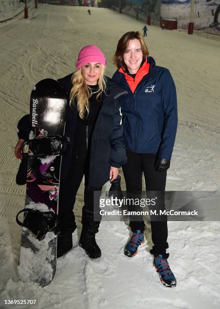 Former Team GB snowboarder Aimee Williams, UK Sport's Dame Katherine Grainger at The Snow Centre, Hemel Hempstead to celebrate National Lottery...