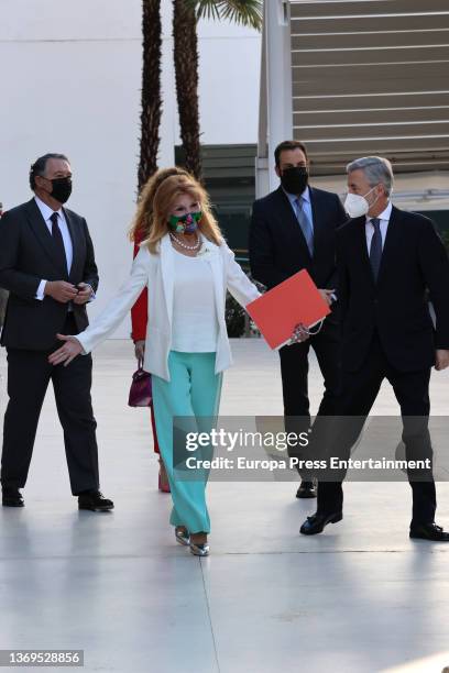 Tita Cervera welcomes with open arms the Minister of Culture, Miquel Iceta, on his arrival at the Thyssen Museum, on February 9 in Madrid, Spain....