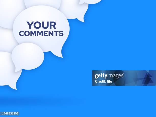 ilustrações de stock, clip art, desenhos animados e ícones de your comments feedback review speech bubble background - feedback comunicação