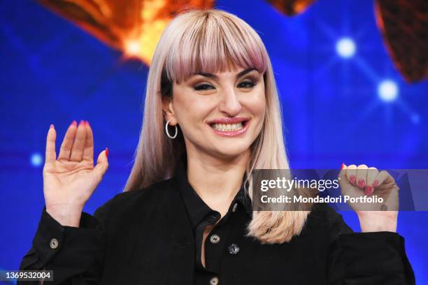 Italian singer Arisa during the photocall of the third edition of the tv broadcast Il Cantante Mascherato at Rai Auditorium of the Foro Italico. Rome...