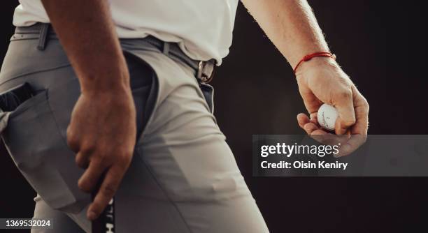 General view of a golfer holding a golf ball during day two of the Slync.io Dubai Desert Classic at Emirates Golf Club on January 28, 2022 in Dubai,...