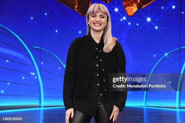 Italian singer Arisa during the photocall of the third edition of the tv broadcast Il Cantante Mascherato at Rai Auditorium of the Foro Italico. Rome...