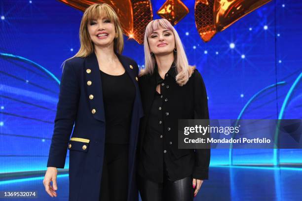 Italian tv host Milly Carlucci and the italian singer Arisa during the photocall of the third edition of the tv broadcast Il Cantante Mascherato at...