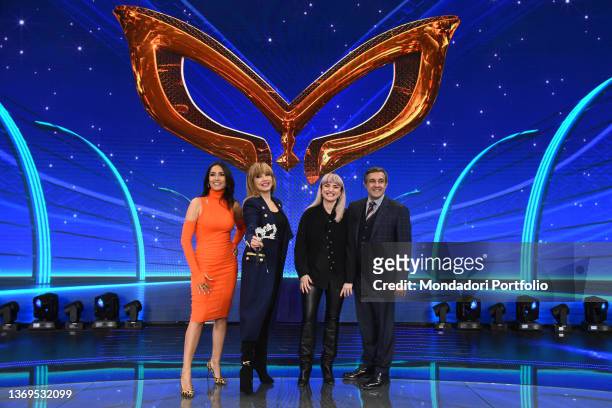 Caterina Balivo, Milly Carlucci, Arisa and Flavio Insinna during the photocall of the third edition of the tv broadcast Il Cantante Mascherato at Rai...