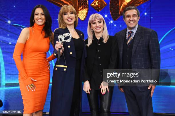 Caterina Balivo, Milly Carlucci, Arisa and Flavio Insinna during the photocall of the third edition of the tv broadcast Il Cantante Mascherato at Rai...