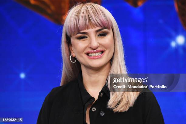 Italian singer Arisa during the photocall of the third edition of the tv broadcast Il Cantante Mascherato at Rai Auditorium of the Foro Italico. Rome...
