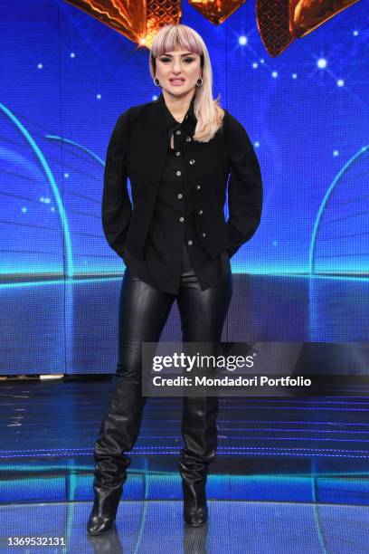 Italian singer Arisa during the photocall of the third edition of the tv broadcast Il Cantante Mascherato at Rai Auditorium of the Foro Italico. Rome...