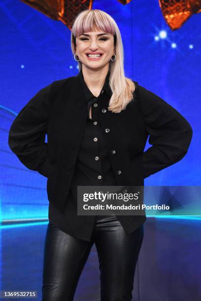 Italian singer Arisa during the photocall of the third edition of the tv broadcast Il Cantante Mascherato at Rai Auditorium of the Foro Italico. Rome...