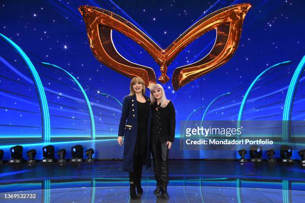 Italian tv host Milly Carlucci and the italian singer Arisa during the photocall of the third edition of the tv broadcast Il Cantante Mascherato at...