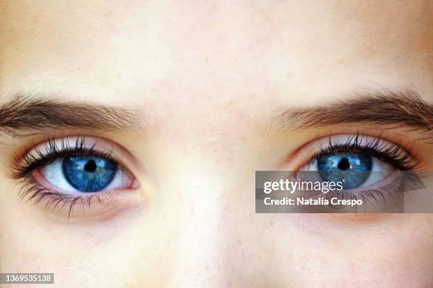 close-up of a child blue eyes. - blue eyes stock pictures, royalty-free photos & images
