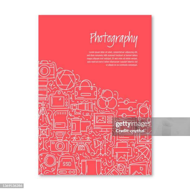 photography related objects and elements. hand drawn vector doodle illustration collection. poster, cover template with different photography objects - reflective surface background stock illustrations