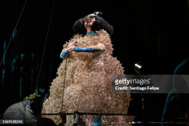 Bjork performs onstage during her 'Cornucopia' tour at Chase Center on February 08, 2022 in San Francisco, California.
