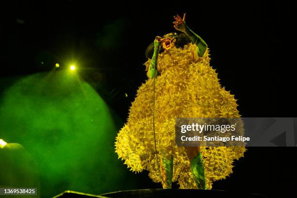 Bjork performs onstage during her 'Cornucopia' tour at Chase Center on February 08, 2022 in San Francisco, California.