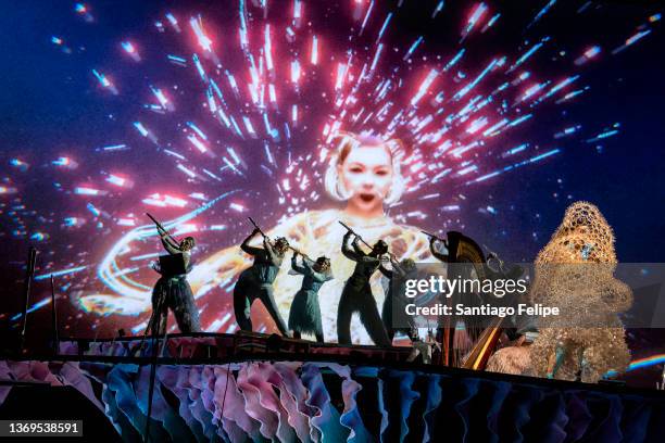 Bjork performs onstage during her 'Cornucopia' tour at Chase Center on February 08, 2022 in San Francisco, California.