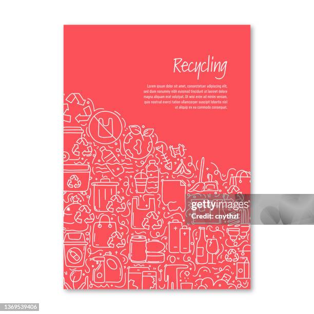 recycling related objects and elements. hand drawn vector doodle illustration collection. poster, cover template with different recycling objects - environmental conservation plastics stock illustrations
