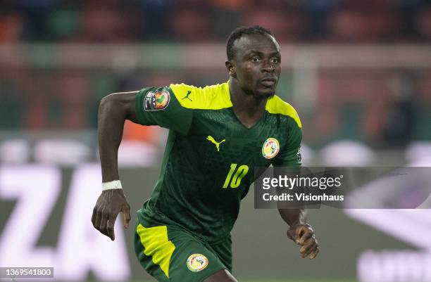 Sadio Mane of Senegal celebrates scoring the winning penalty in the shoot out in the Africa Cup of Nations 2021 final match between Senegal and Egypt...
