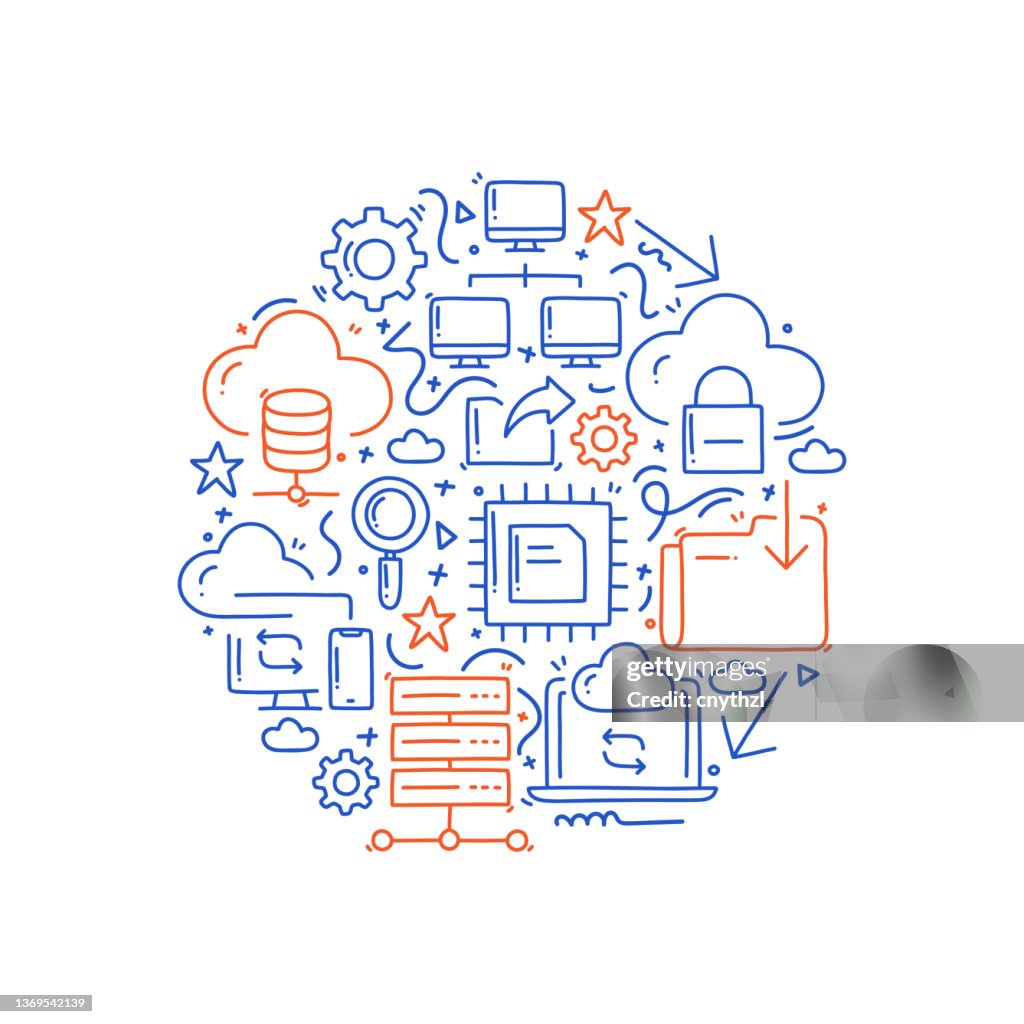 Cloud Computing Related Objects And Elements Hand Drawn Vector Doodle ...