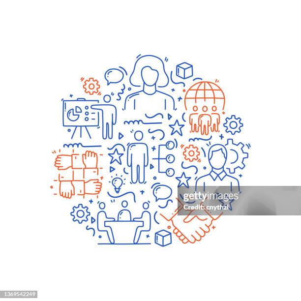 stockillustraties, clipart, cartoons en iconen met business people related objects and elements. hand drawn vector doodle illustration collection. hand drawn pattern design - bedrijfscultuur