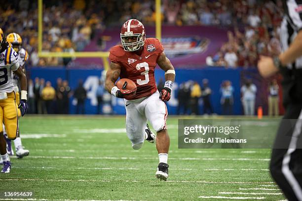 National Championship: Alabama Trent Richardson in action, rushing for touchdown vs Louisiana State at Mercedes-Benz Superdome. New Orleans, LA...