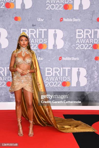 Joy Crookes attends The BRIT Awards 2022 at The O2 Arena on February 08, 2022 in London, England.