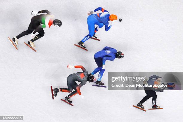 Shaoang Liu of Team Hungary, Steven Dubois of Team Canada, Semen Elistratov of Team ROC, Adil Galiakhmetov of Team Kazakhstan and Daeheon Hwang of...