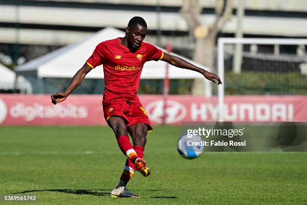 Maissa Ndiaye of AS Roma in action during the Primavera 1 match between AS Roma U19 and Genoa U19 at Tre Fontane Stadium on February 09, 2022 in...