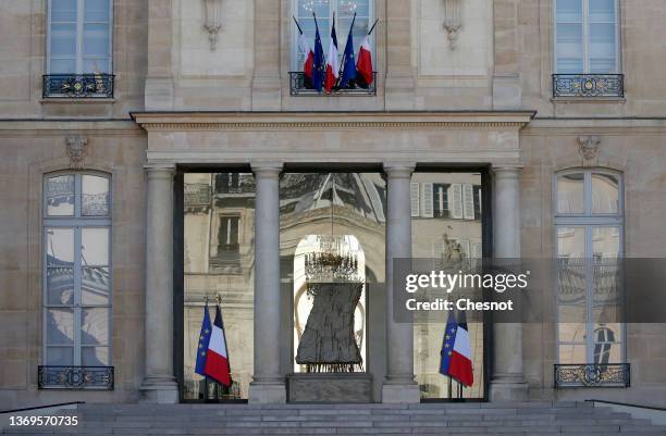 The facade of the Elysee Palace is seen during the weekly cabinet meeting on February 09, 2022 in Paris, France. On Sundays April 10 and 24 47.9...