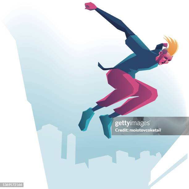 extreme polygon people parkouring - free running stock illustrations